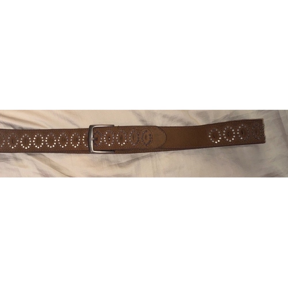 Brown Suede Leather Studded Eyelet Belt Silver Buckle Boho FLAW 1x